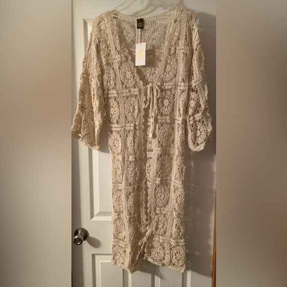 Anthropologie Sweaters - NWT Anthropologie Raj Natural Cream Crochet Duster OS Cardigan New Sweater